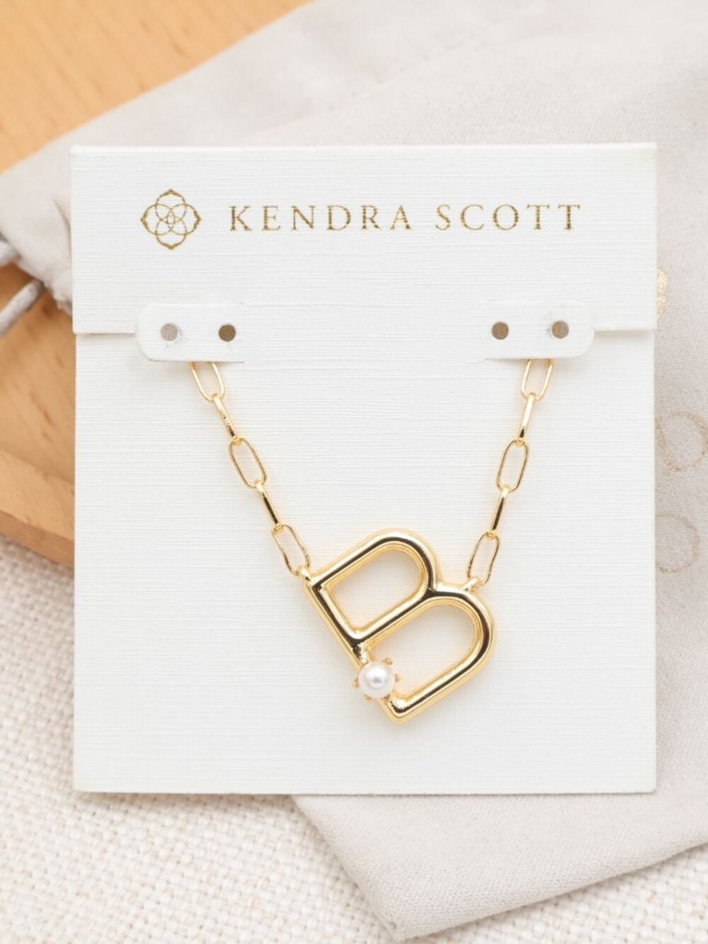 NEW Kendra Scott Letter B Necklace Gold Freshwater Cultured Pearl